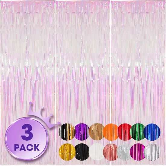 3 Pack 3.3x8.2 Feet Iridescent Transparent Foil Fringe Backdrop Curtains, Tinsel Streamers Birthday Party Decorations, Fringe Backdrop for Graduation Baby Shower Gender Reveal Disco Party {1}