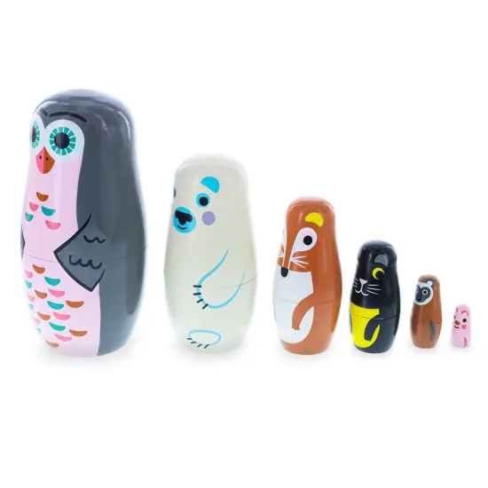 Set of 6 Animals Wooden Nesting Dolls {4}
