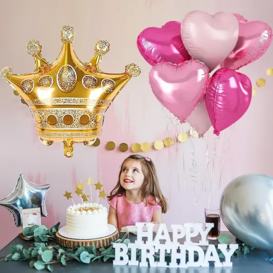 Pink Mixed Heart and Crown Balloon(Gold and Pink) {2}