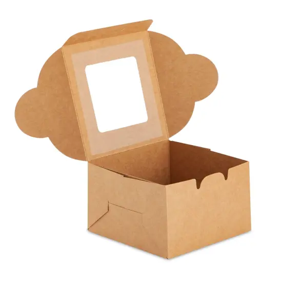 50 Pack 4x4x2.5 Mini Dessert Boxes with Window for Bakery - Baked Goods Packaging Containers for Cupcakes, Cookies, Pastry (Kraft Paper) Brown {6}