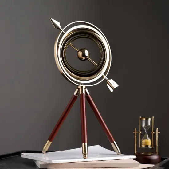 Aluminum Gold Color Armillary With Wood Tripod Stand {1}