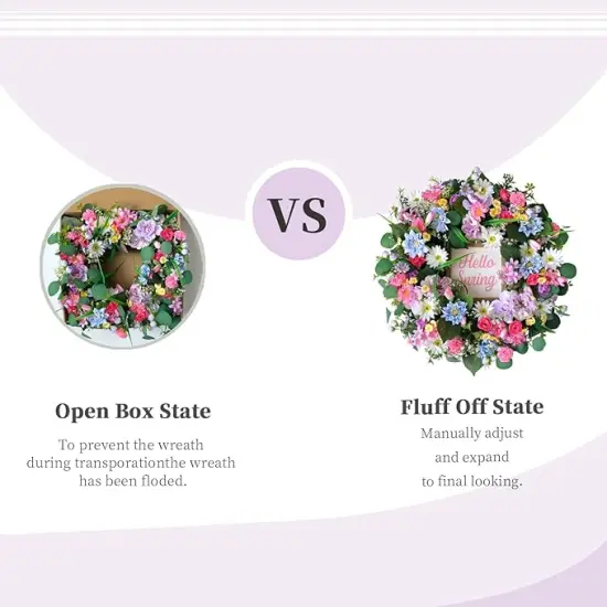 20" Spring/Summer Wreaths for Front Door, Artificial Floral Wreath with Daisies Carnations Wildflowers Eucalyptus Hello Spring Sign for Wall Window Farmhouse Party Holiday Home D&eacute;cor {4}