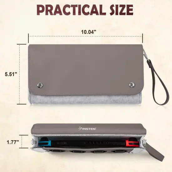 Insten Carrying Case Purse For Nintendo Switch and OLED Model, PU Leather Cover Travel Bag Sleeve Pouch, With Detachable Shoulder and Hand Strap For Girls Boys Women, Gray Grey {6}