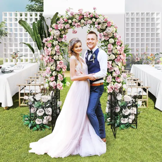 87 Inches Black Garden Arbor with 2 Side Planters and 2 Lockable Door Gate Perfect for Any Decoration {6}