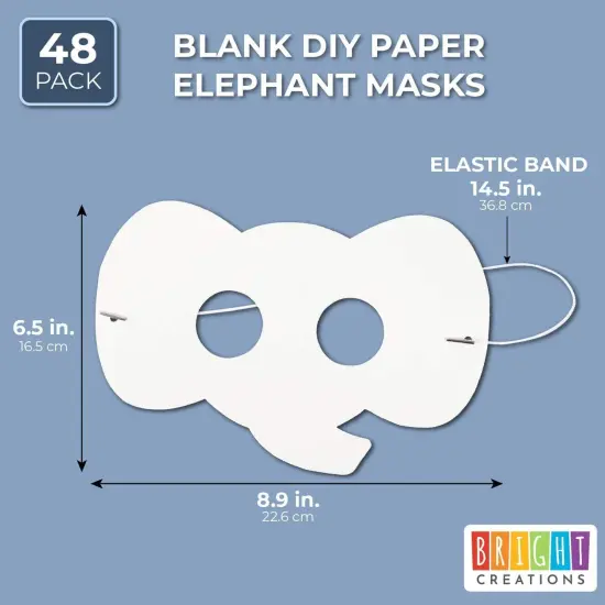 Bright Creations 3.8" x 5.9" Blank DIY Paper Elephant Mask with Elastic Band for Kids Costume Party (48 Pack, White) {2}