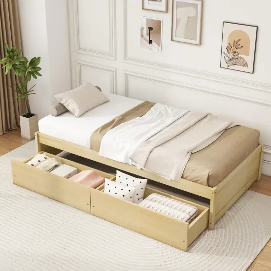 Wooden Twin Captain Bed with Storage Drawers and Daybed Function Natural {3}