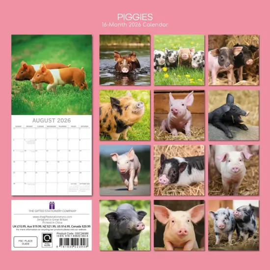 The Gifted Stationary 2026 Square Wall Calendar, Piggies, 16-Month Animals Theme Hanging Calendar with 180 Reminder Stickers, Month Planner for Home, or Creative Spaces, 12x12 In Multicolor {4}