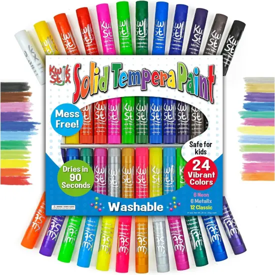 Solid Tempera Paint Sticks, 24 Colors, Washable Paint Sticks for Kids, Non-Toxic, Quick Drying, Allergen Free, Comes in Classic, Metallic, & Neon Colors {1}
