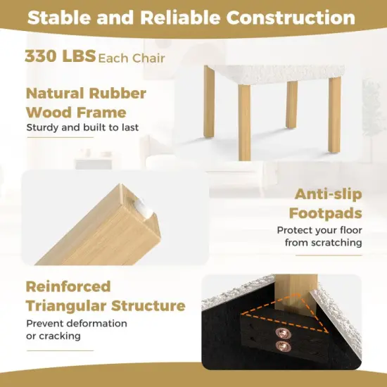 Wooden Dining Chair with Rubber Wood Frame and Cylinder Back Set of 2-White {5}