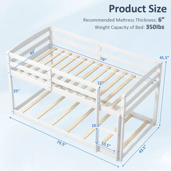 Metal Twin Size Bunk Bed with High Guardrails and Integrated Ladder for Safety and Easy Access White {5}
