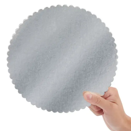 12 Pack 10 Inch Cake Board Base, Cardboard Scalloped Platters for Bakeries, Desserts (Silver) {6}