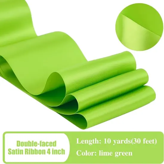 Lime Green Ribbon 4 inch Wide Double-Faced Satin Ribbon for Chair Sashes, Christmas Tree, Large Bows Making, Gift Wrapping, Flower Bouquet, DIY Crafts, Halloween Decor-10 Yards/Roll {2}