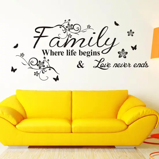 Wall Stickers, Home Decorations for Living Room, Family 'Where Life Begins & Love Never Ends', Multicolor Letter Wall Decor, Vinyl, Custom Style, Matte Finish {3}