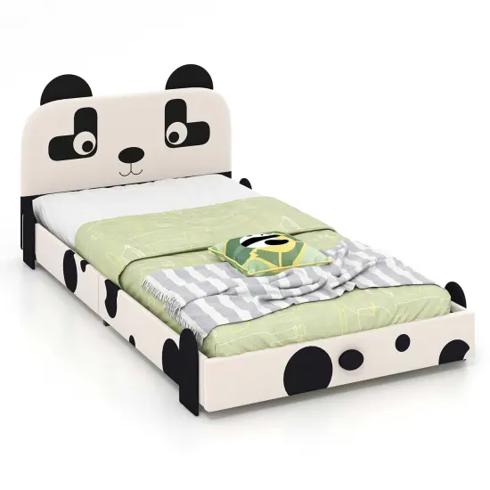 Costway Twin Size Kids Bed Toddler Upholstered Low Profile Bed Frame with Panda Headboard {1}