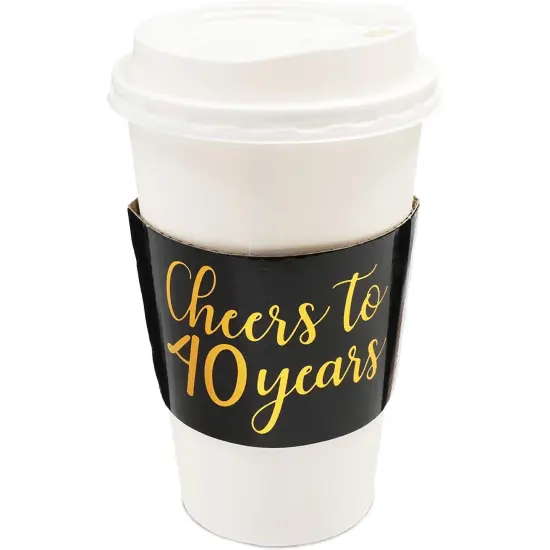 Cheers to 40 Years Coffee Cup Drink Sleeves for 40th Anniversary or Birthday, Fits 12-16 oz Cups (Gold Foil, 50 Pack) {3}