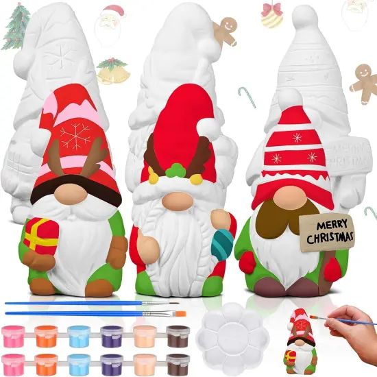 3 Pack Christmas Winter Gnome Ready to Paint Your Own Gnome Statues, {6}