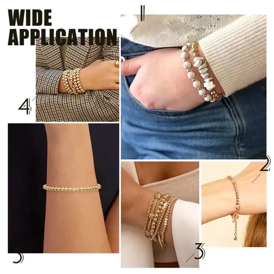 3mm 14K Gold Spacer Beads, 300pcs Mini Smooth Round Beads Seamless Ball Beads Small Brass Loose Beads Metal Beads for Summer Hawaii Layered Necklace Bracelet Jewelry Making {4}