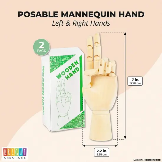 Bright Creations Posable Hand Model for Art, Left and Right Mannequin (7 Inches, 2 Pack) Brown {2}