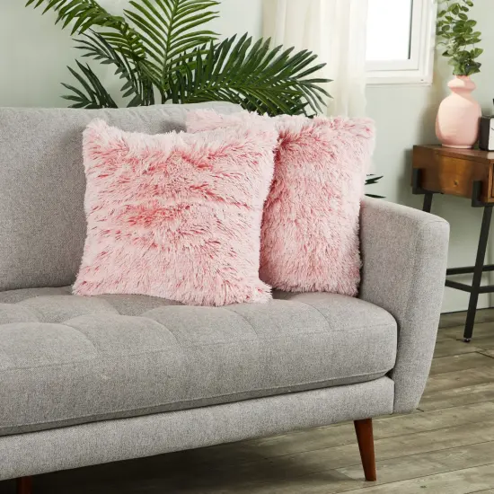 Blush Pink Faux Fur Throw Pillow Covers, Fuzzy Home Decor (20 x 20 Inches, 2 Pack) {2}