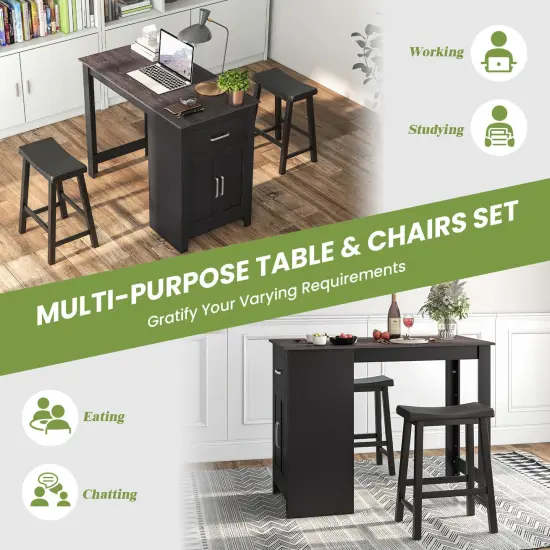 3-Piece Bar Table Set for 2 with 2 Saddle Stools for Dining Room-Black {6}