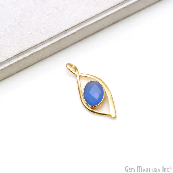 Twisted Oval Gemstone Pendant, Gold Plated Gemstone Charm, Necklace Pendant, GemMartUSA (50601) Swiss Blue Topaz {4}