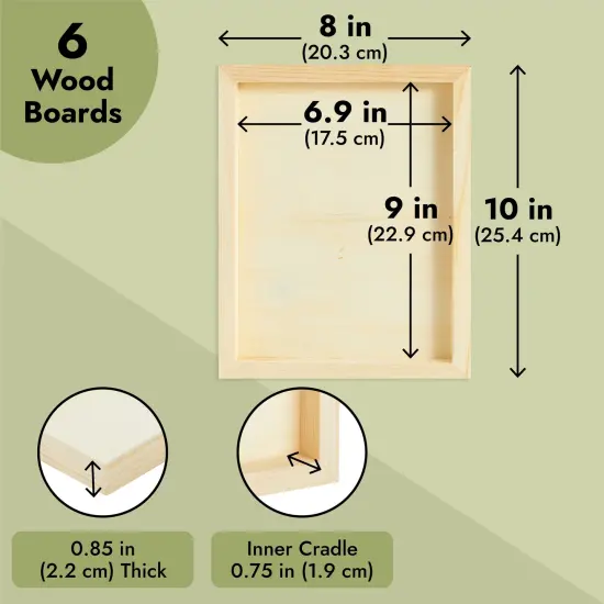 6 Pack of Unfinished Wood Canvas Boards for Painting, 8x10 Inch Deep Cradle Wooden Panels for Crafts (Blank, 0.85 Inches Thick) Brown {5}