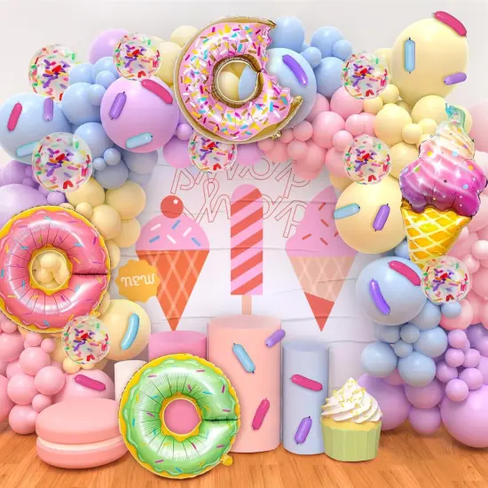 163PCS Pastel Donut Balloon Arch Garland Kit, with Pastel Rainbow Balloon, Sprinkle Confetti and Ice Cream Foil Balloons for Sweet One Donut Grow Up First Birthday Party Theme Baby Shower Decor {4}