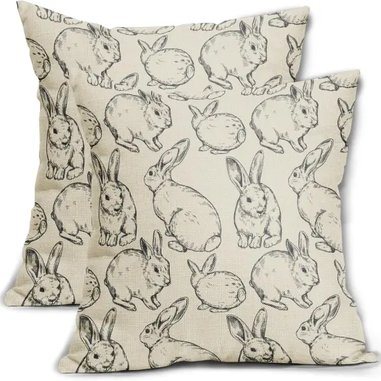 Black Easter Pillow Covers 18x18 Set of 2 Cute Bunny Rabbit Easter Themed Print Decorative Outdoor Throw Pillows {1}