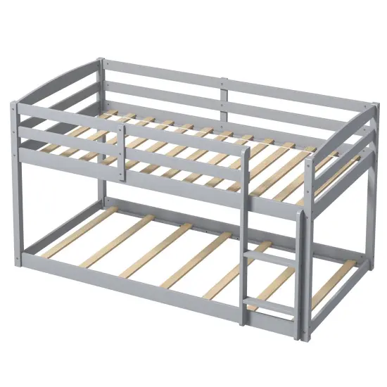 Metal Twin Size Bunk Bed with High Guardrails and Integrated Ladder for Safety and Easy Access Grey {1}