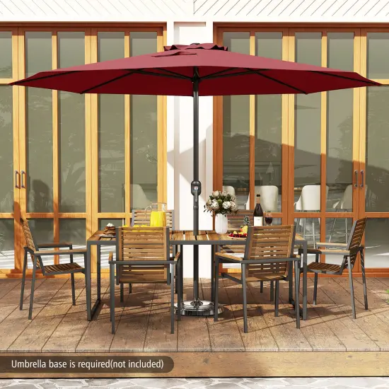 12 Feet Patio Umbrella, Fabric, Crank Handle, 8 Sturdy Ribs, Outdoor Shade for Garden & Deck Red {3}