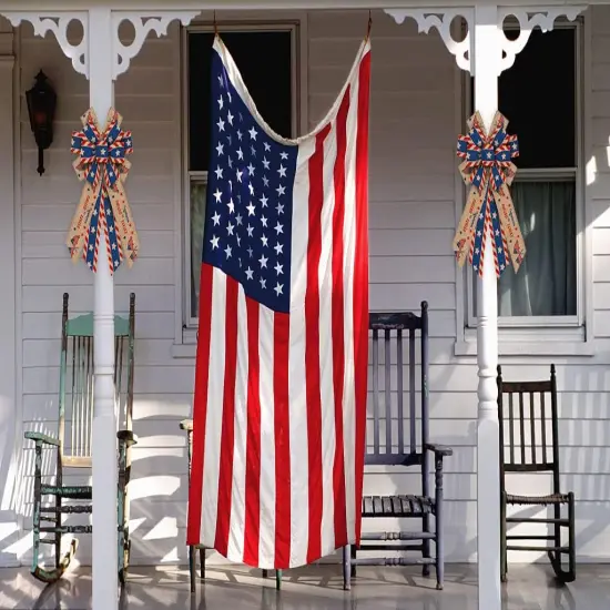 Large 4th of July Patriotic Bows for Wreath, American Flag Wreath Bows Blue Natural Burlap Bows Memorial Day Decorations Tree Topper Bows for Front Door Supplies {4}
