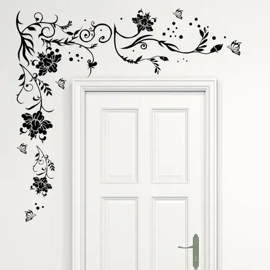 Supzone Flowers & Butterflies Wall Decals - DIY Black & Floral Wall Stickers for Bedrooms & Living Rooms {3}