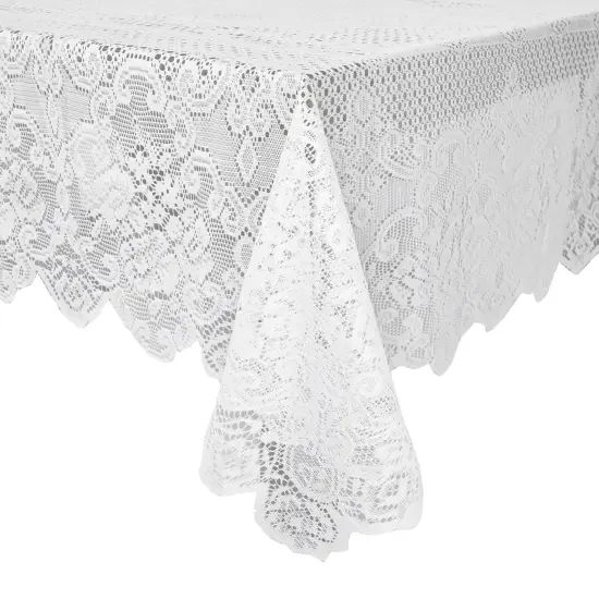 White Lace Tablecloth for Rectangular Tables, Vintage Style Wedding Table Cloths for Reception, Baby Shower, Birthday Party, Formal Dining, Dinner Parties (60 x 97 Inches) {1}