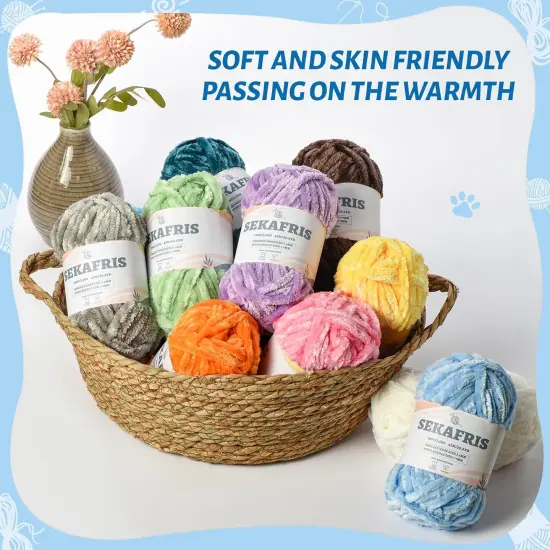 Fuzzy Chunky Chenille Yarn for Crocheting，Soft Plush Yarns for Hand Knitting，Bulky 100 g（49.2 yd） Baby Blanket Yarn for Crocheting Amigurumi，Crochet Fluffy Velvet Yarns (Light Green) {4}