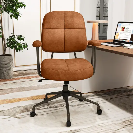 Height Adjustable Upholstered Office Chair with Cushioned Back and 5-Rolling Casters {2}