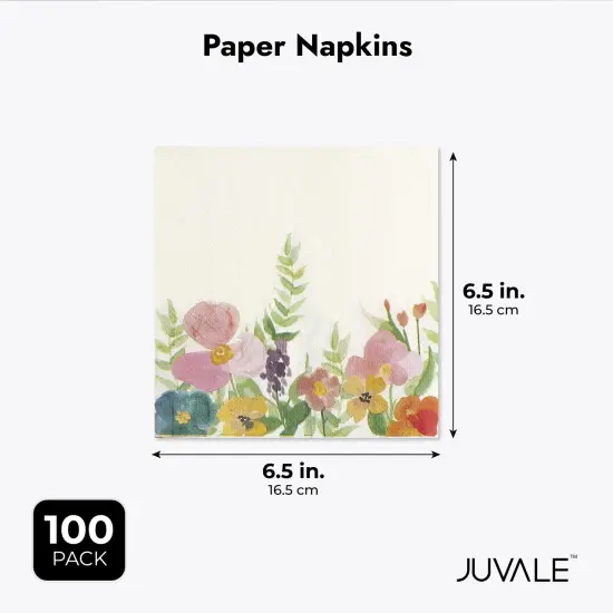 Juvale 100 Pack Vintage Style Disposable Floral Paper Napkins, 2-Ply, 6.5x6.5&rdquo;, Napkins for Garden Bridal Shower, Tea Party, & Wedding {4}