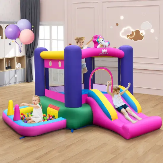 6-in-1 Bouncy Castle Inflatable Bounce House with Slide and Ball Pit with 480W Blower {2}