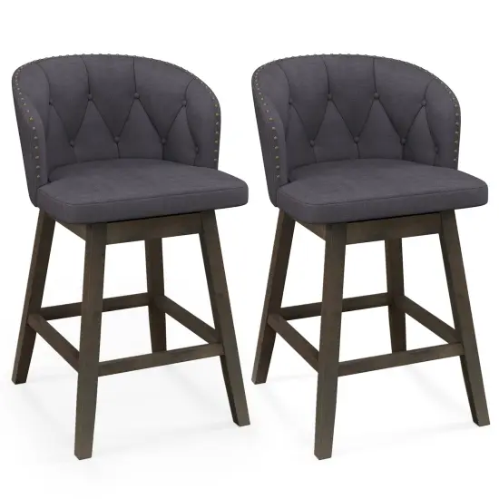 Fabric Upholstered Counter Height Bar Stools, Set of 2 with Padded Seat and Footrest Grey {1}