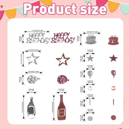 Happy Birthday Confetti, 1.6 oz Rose Gold Silver Cake Balloon Star Goblet Bottle Glitter Confetti for Happy Birthday Party Decorations Boys Girls Kids Women Men Birthday Table Decorations {2}