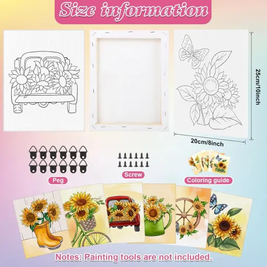 6 Pack Summer Sunflower Pre Drawn Canvas - 8x10 Inches {2}