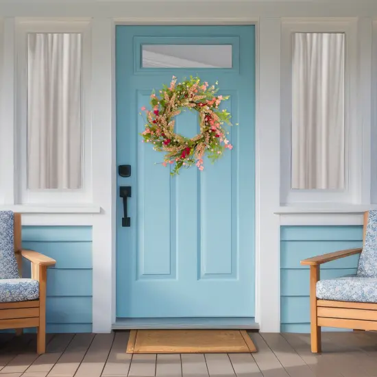 Northlight Cranesbill Geranium and Veronica Twig Wreath - 21" - Pink {4}