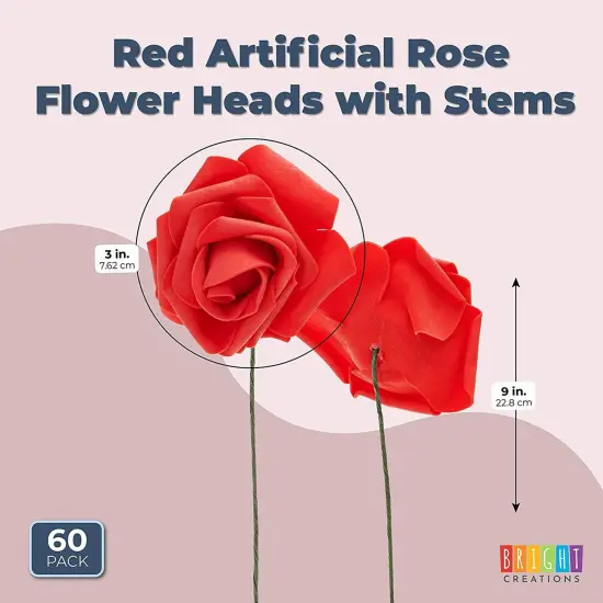 Bright Creations 3" Artificial Rose Flowers 60pcs Real Looking Fake Rose with Stem for DIY Wedding Bouquets and Bridal Shower, Red {2}