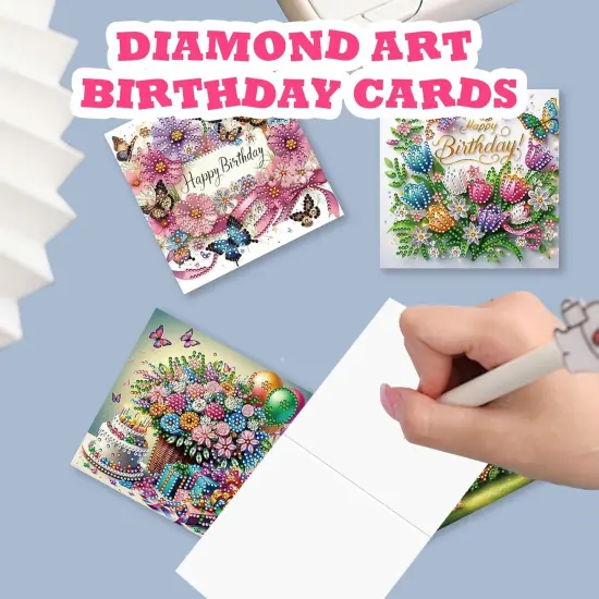 12 PCS Diamond Art Painting Birthday Greeting Cards, Fete Day Craft DIY Card Making Kits for Adults Kids Gifts (Happy Birthday) {4}