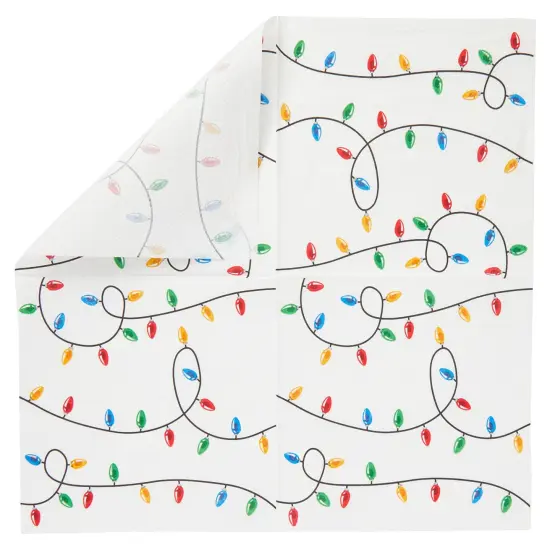 Juvale 100 Pack Christmas Paper Napkins for Holiday Party Supplies, Christmas Lights Design - 6.5 x 6.5 Inches Luncheon Napkins White {4}