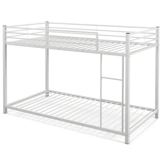 Twin Over Twin Metal Bunk Bed, Low Profile, Safe, No Box-Spring Black {9}