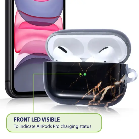 Marble Case Compatible with Airpods Pro, Glossy Soft TPU Protective Smooth Cover with Portable Keychain, Supports Wireless Charging, Shockproof & Anti-Scratch, Shinny Black Marble by Insten {4}