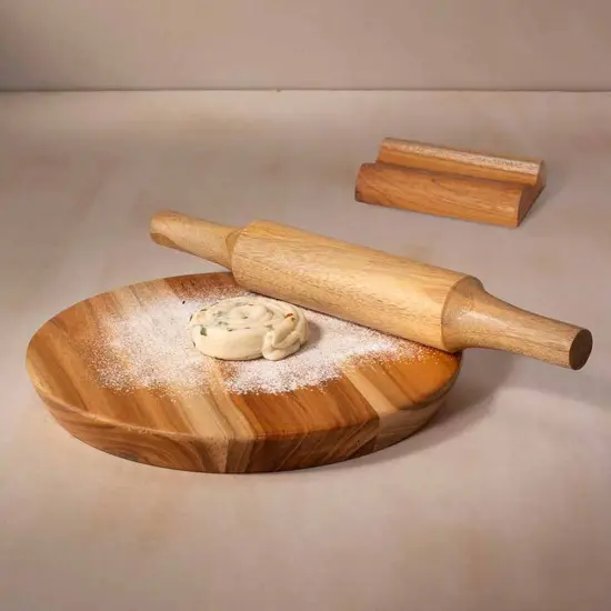 Teak Wood Chakla Belan With Stand - 2 Sets {2}