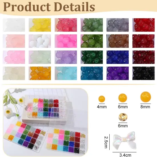 2450pcs Glass Beads for Jewelry Making Kit -24 Colors 4mm/6mm/8mm Crystal Beads Bracelet Jewelry Making Kit DIY Crafts, 3 Box Round Beads Suitable Kit for Beginners Adults Christmas Holiday Gifts {5}
