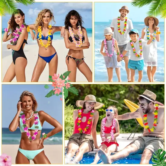60 Pieces Hawaiian Luau Leis - Tropical Tiki Hibiscus Flowers for Summer Pool Party Favors Supplies Decorations (10 Styles) {2}