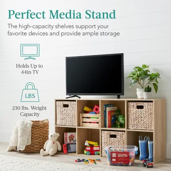 Best Choice Products 8-Cube Bookshelf, 11in Display Storage System, Organizer w/ Removable Back Panels Light Oak {4}
